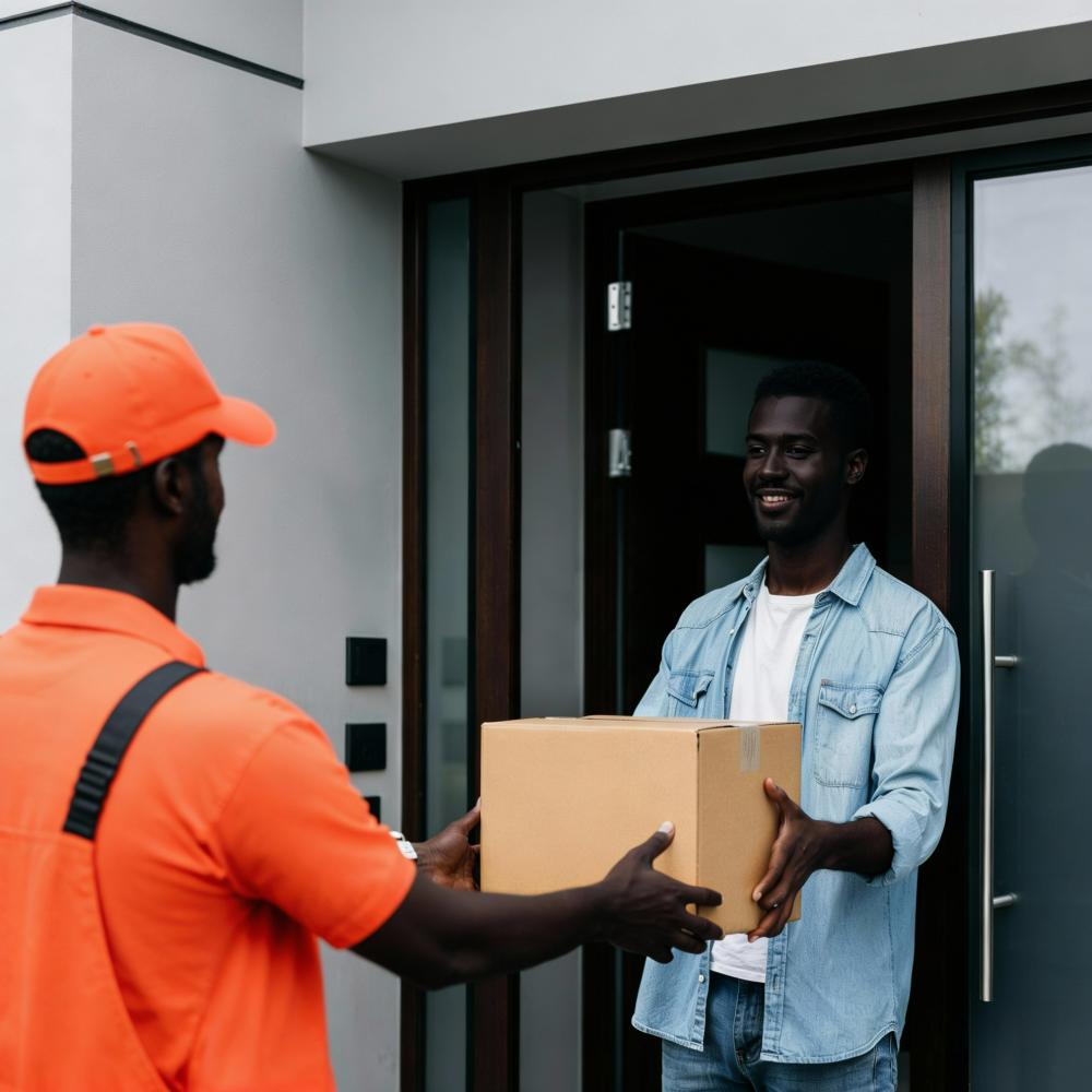 Driver handing a package